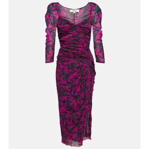DVF Diane Von Furstenberg Printed Midi Stretchy Dress Orchids Aster Size XS